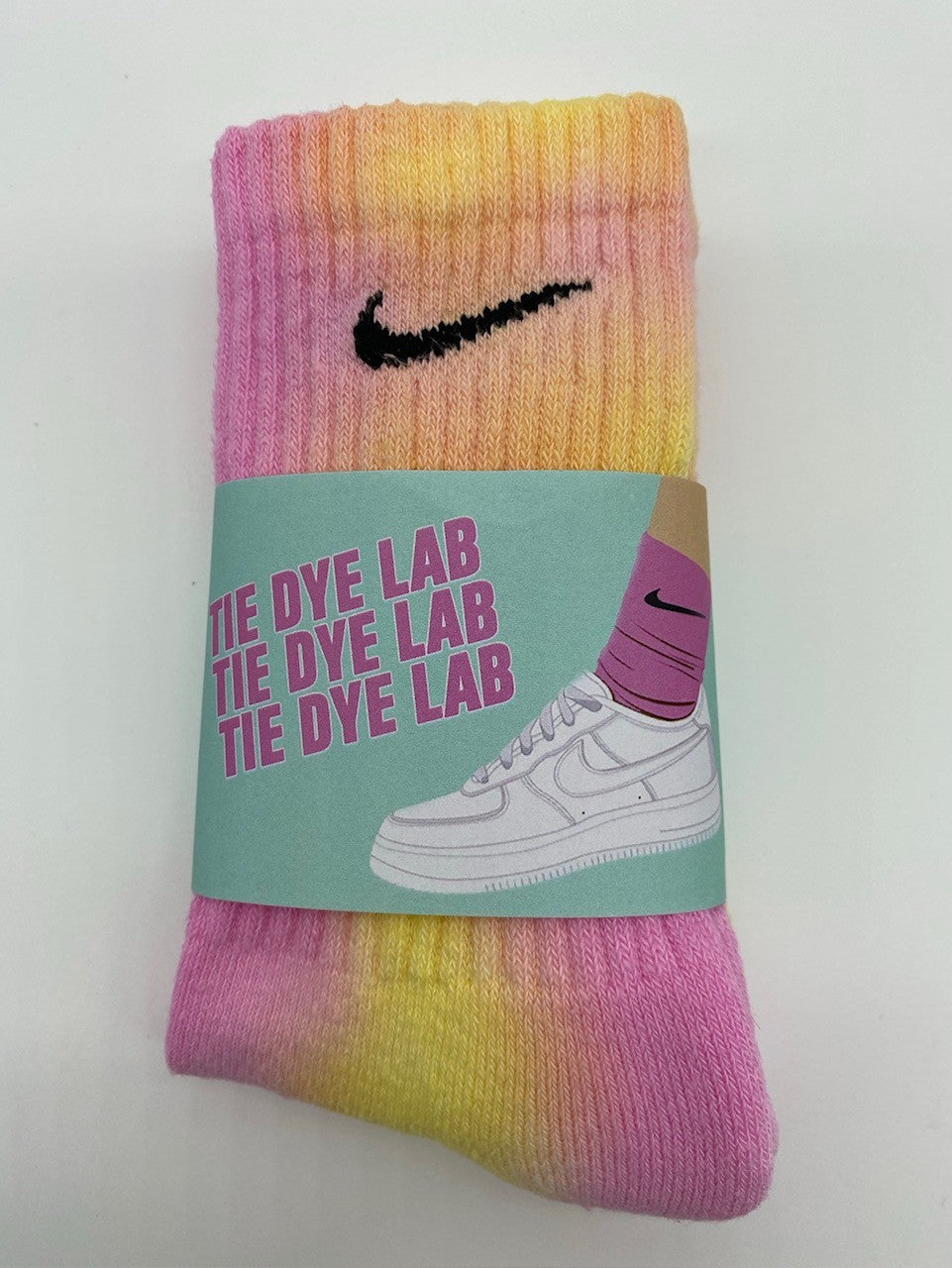 Marshmallow Pink and yellow nike tie dye socks