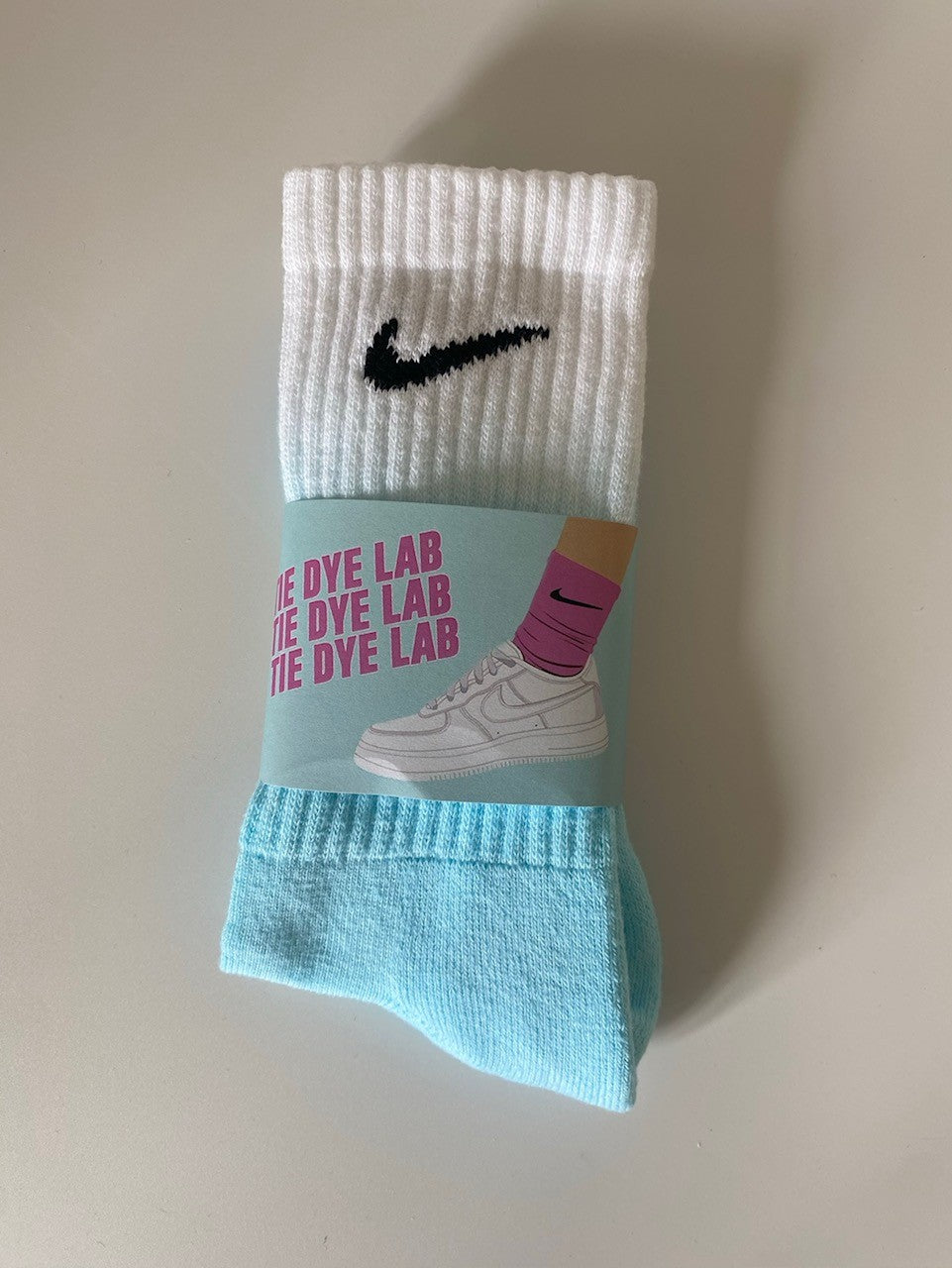 Blue dip dye blue and white nike tie dye socks