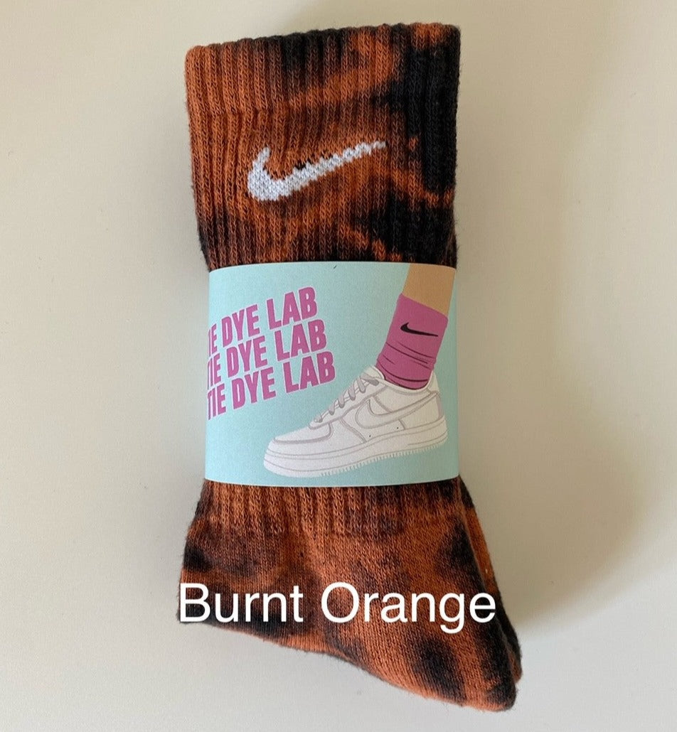 Burnt Orange Nike Tie Dye Socks black and orange