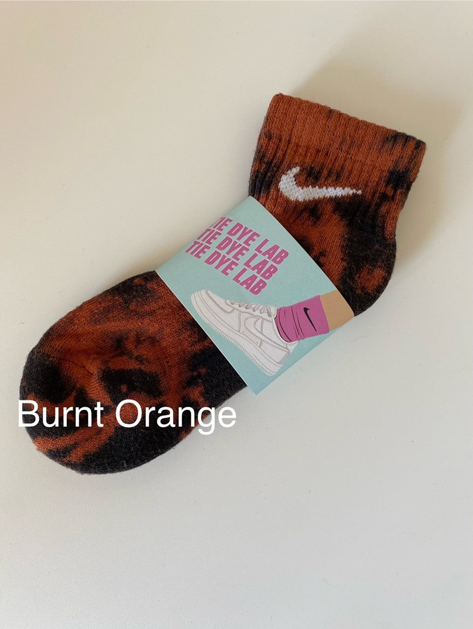 Burnt Orange Nike Tie Dye ankle socks black and orange