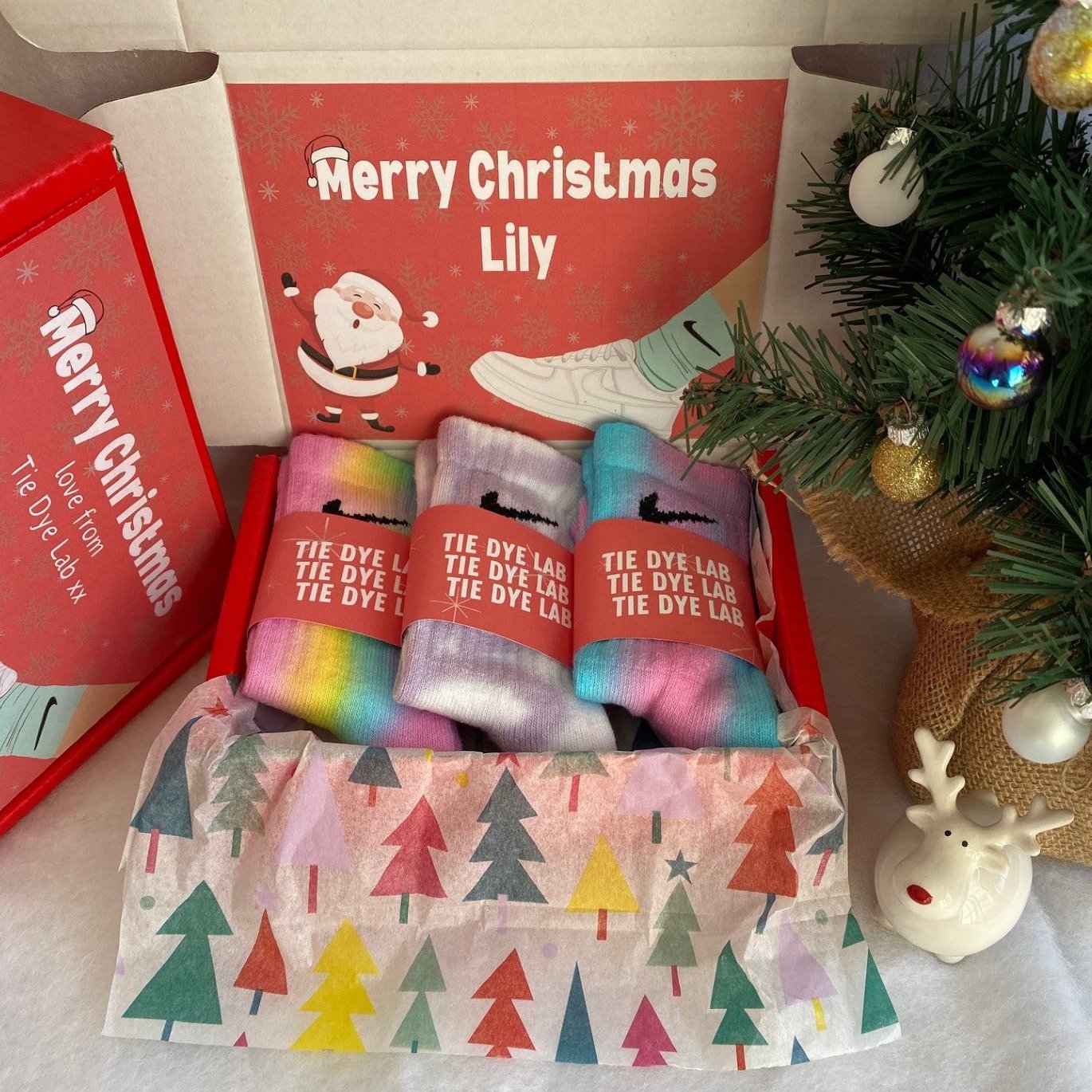 Kids Christmas 3 pair Nike tie dye sock gift box