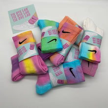 Load image into Gallery viewer, Group of Nike Tie Dye Crew Socks Rainbow colours
