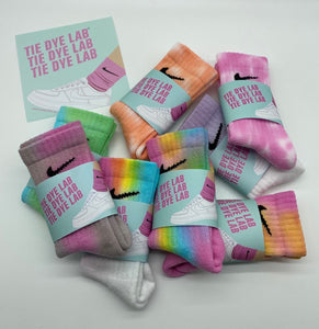 Group of kids Nike XS tie dye socks rainbow colours