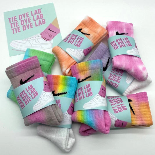 Group of kids Nike XS tie dye socks rainbow colours