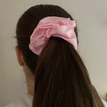Load image into Gallery viewer, Pink satin scrunchie in hair
