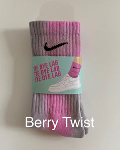 Nike tie dye crew sock grey and pink Berry Twist