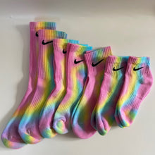 Load image into Gallery viewer, Group of Nike tie dye rainbow socks all sizes

